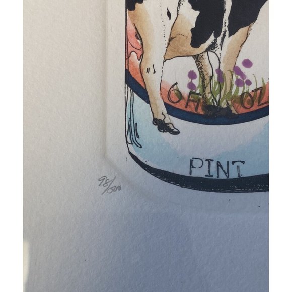 Darlene Hardie Cow Milk Bottle Etching Print Colored Framed Signed Farmhouse - Picture 4 of 9